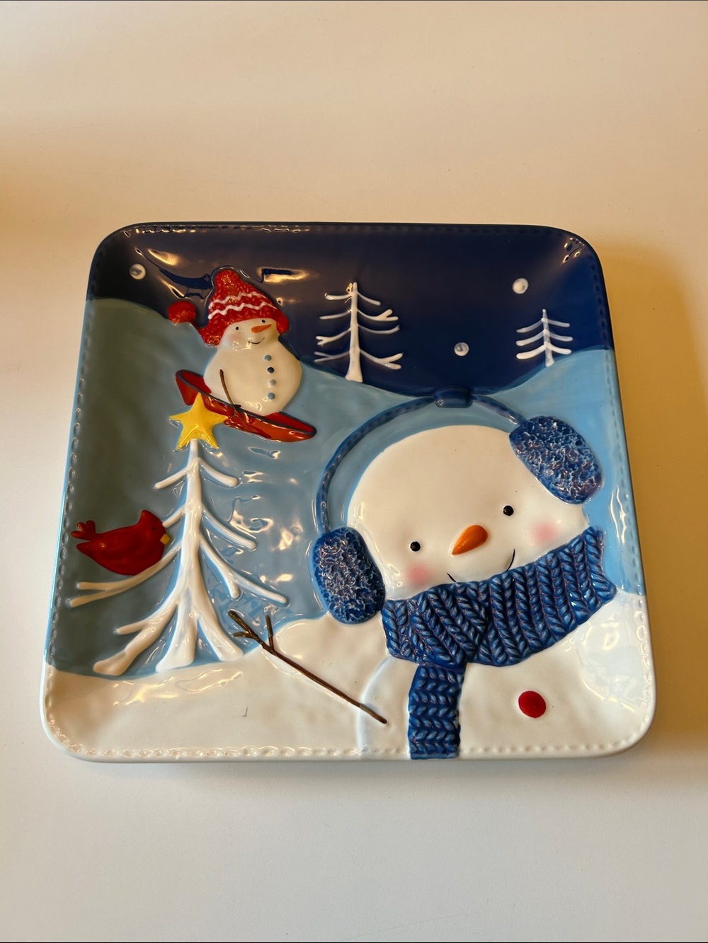 St. Nicholas Square Ceramic Plate Christmas Winter Snowman